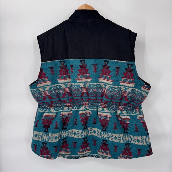 Outback Trading Co Full Zip Maybelle‎ Vest Mens 3X Black Blue Aztec Print Wool - Picture 6 of 11
